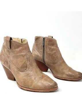 FRYE Reina Tan Leather Heeled Ankle Boots